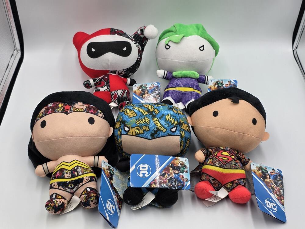 NWT SET OF 5 DC Justice League Superhero 7" Plush (Joker, Batman, Superman, Etc)